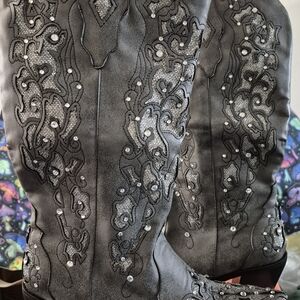 Embellished Women's Black Heeled Boots Size 11